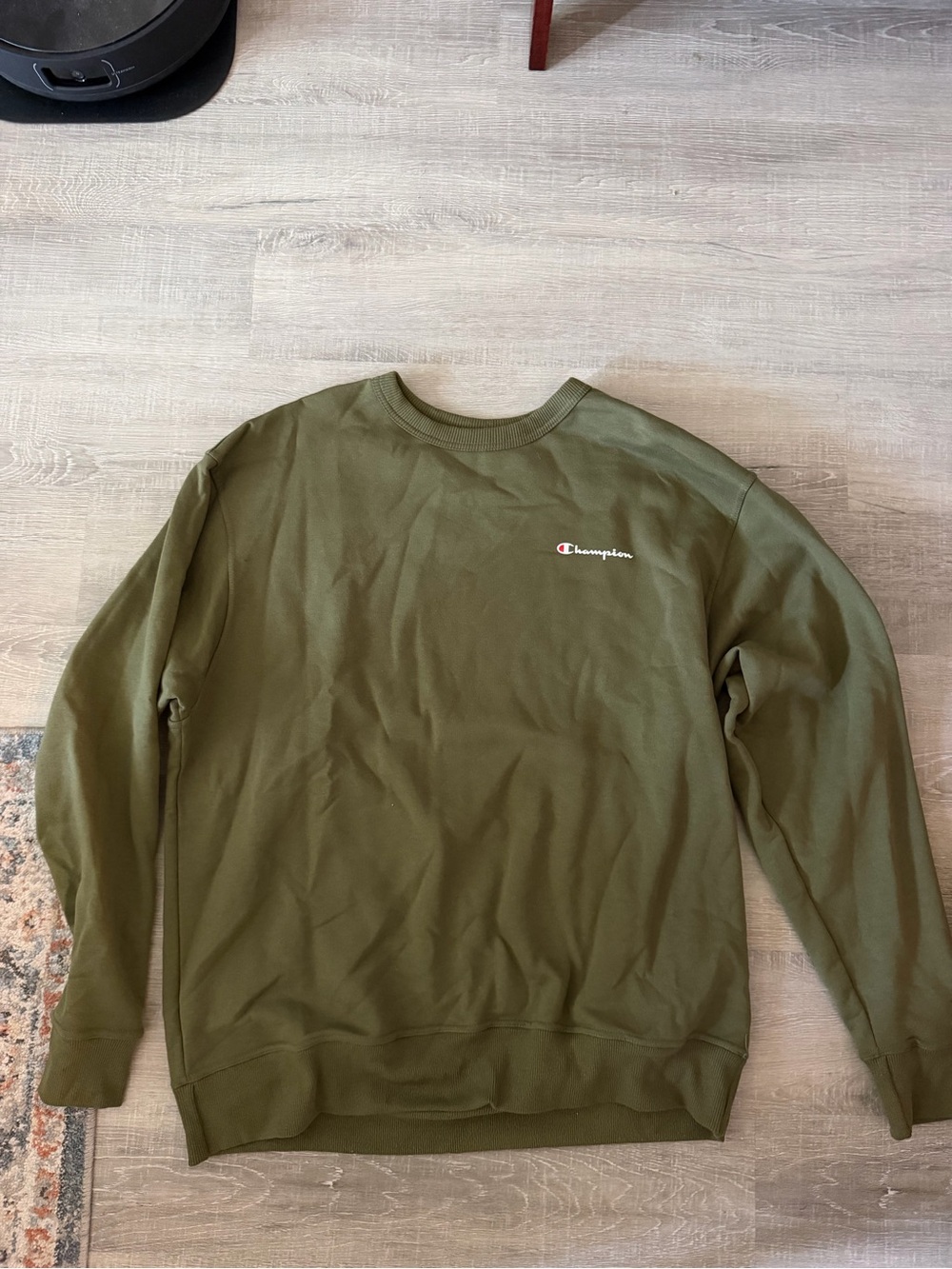 Champion Olive Green Crewneck Sweatshirt with Chest Logo